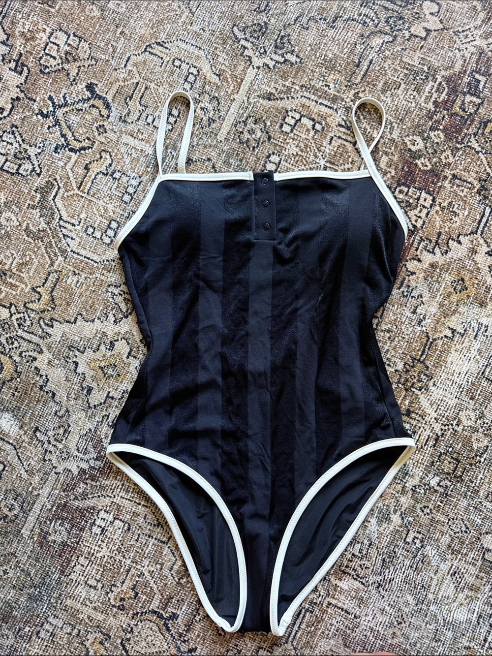 aerie Black One-Piece Swimsuit with Cream Trim